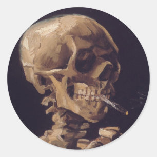 Sticker Rond Crâne avec une cigarette brûlante - Vincent Van Go