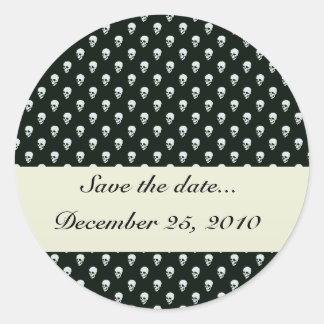 Sticker Rond Crâne blanc dangereux sur la surface noire rétro