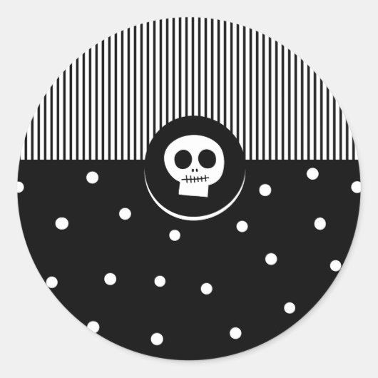 Sticker Rond Crâne blanc et noir Pois et rayures (Devant)