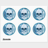 Sticker Rond Crâne bleu cool (Feuille)