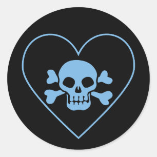 Sticker Rond Crâne bleu dans le coeur