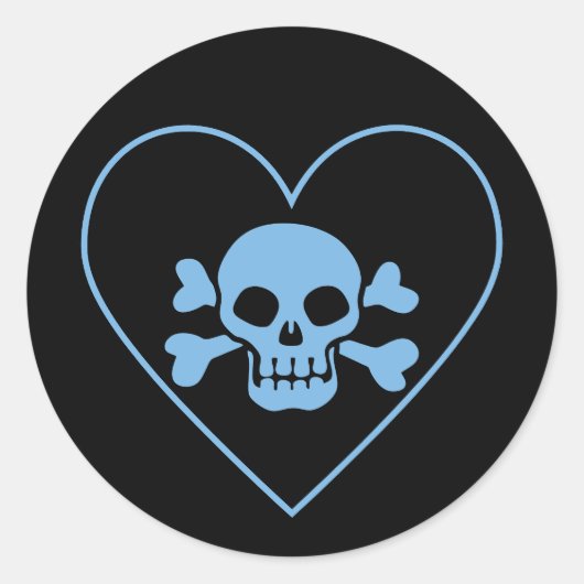 Sticker Rond Crâne bleu dans le coeur (Devant)