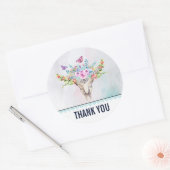 Sticker Rond Crâne Boho avec papillons et Merci de fleurs (Enveloppe)