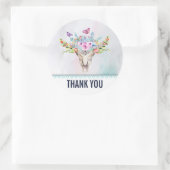 Sticker Rond Crâne Boho avec papillons et Merci de fleurs (Sac)