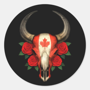 Sticker Rond Crâne canadien de Taureau de drapeau avec les