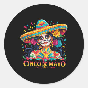 Sticker Rond Crâne Cinco De Mayo Avec Sombrero Femmes Filles