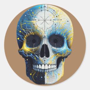 Sticker Rond Crâne Cyber Circuit