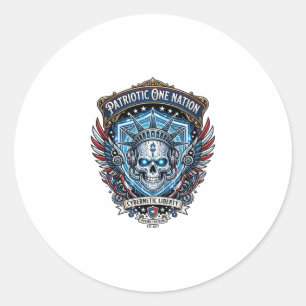 Sticker Rond Crâne Cyber Liberté Patriotique Futur Cyberpunk Gr