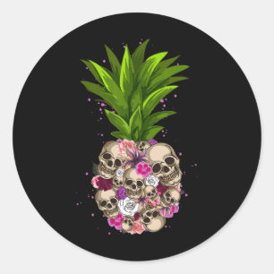 Sticker Rond Crâne d'ananas amusant Plages d'Aloha Hawaï Hawaï 