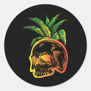 Sticker Rond Crâne d'ananas Plages d'Aloha Goth Hawaiian Scary
