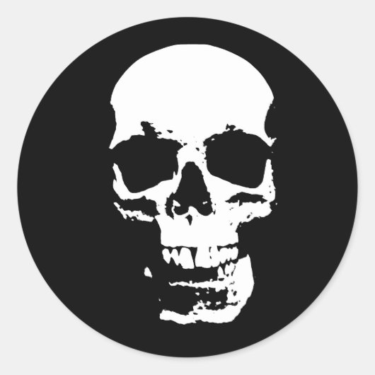 Sticker Rond Crâne d'art pop noir et blanc (Devant)