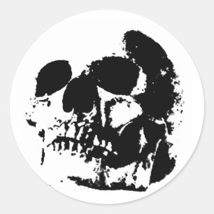 Sticker Rond Crâne d'art pop noir et blanc