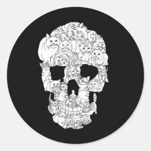 Sticker Rond Crâne de chat Kitty Skeleton Halloween Goth Punk E
