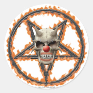 Sticker Rond Crâne de clown de démon et pentagone étoilé