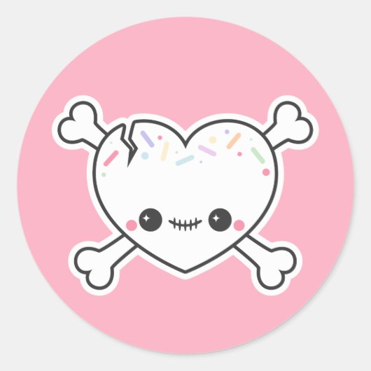 Sticker Rond Crâne de coeur de Pastel Grunge Cute (Devant)