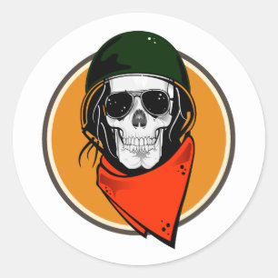 Sticker Rond Crâne de combat cool