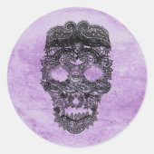 Sticker Rond Crâne de dentelle noire Sceau Mariage gothique vio (Devant)