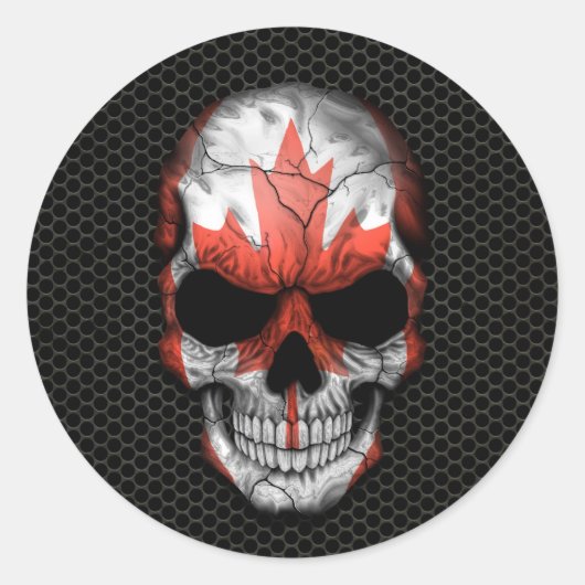 Sticker Rond Crâne de drapeau canadien sur maille d'acier (Devant)
