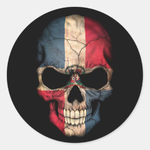 Sticker Rond Crâne de drapeau de la République Dominicaine sur