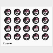 Sticker Rond Crâne de fille avec Casquette et cou rose (Feuille)