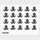 Sticker Rond Crâne de fille avec cou rose (Feuille)