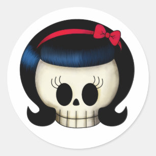Sticker Rond Crâne de fille de rockabilly