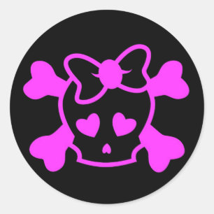 Sticker Rond Crâne de fille en noir