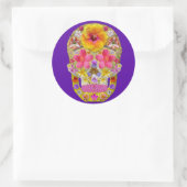 Sticker Rond Crâne de fleurs 4 - Tropical (Sac)