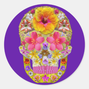 Sticker Rond Crâne de fleurs 4 - Tropical