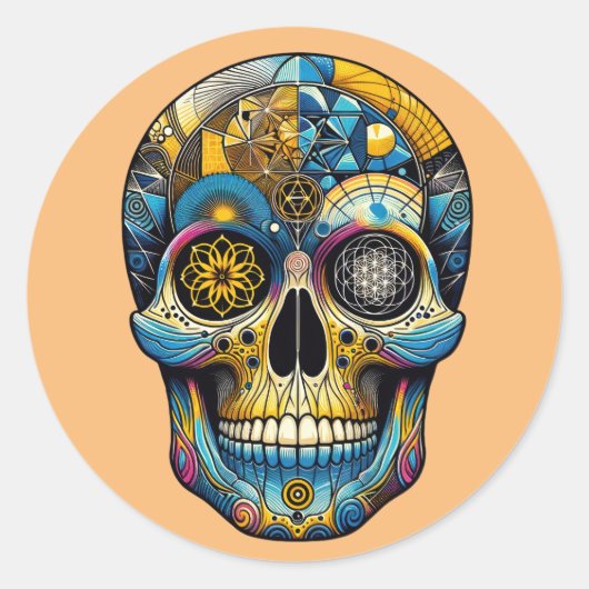 Sticker Rond Crâne de géométrie sacrée (Devant)