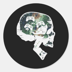 Sticker Rond Crâne de joueur drôle de jeu vidéo hommes garçons