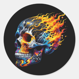 Sticker Rond Crâne de la flamme cybernétique