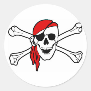 Sticker Rond Crâne de pirate avec l'écharpe rouge