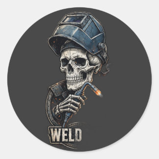 Sticker Rond Crâne de Soudeur — Étincelles Volent