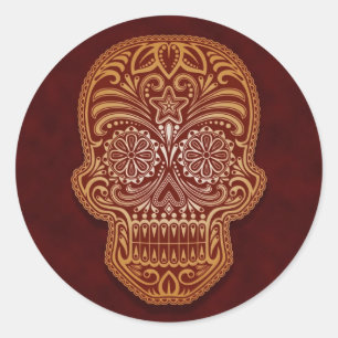 Sticker Rond Crâne de sucre Brown complexe