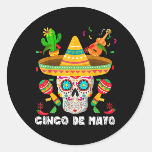 Sticker Rond Crâne de sucre Cinco De Mayo 5 De Mayo Fiesta mexi