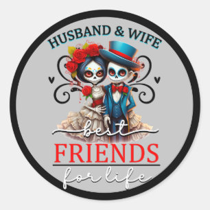 Sticker Rond Crâne de sucre de couple mignon