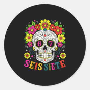 Sticker Rond Crâne de sucre drôle Seis Siete 67 mème jour des m