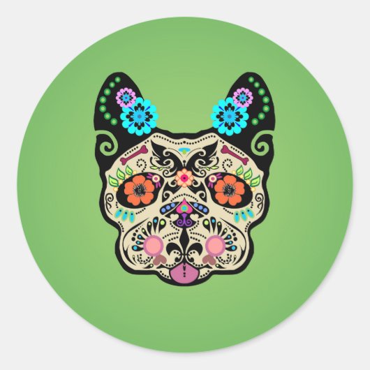 Sticker Rond Crâne de sucre Frenchie - Vert (Devant)