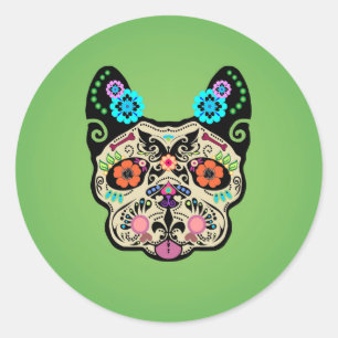 Sticker Rond Crâne de sucre Frenchie - Vert
