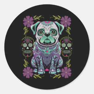 Sticker Rond Crâne de sucre Halloween Jour Morts Carlin Dia Los