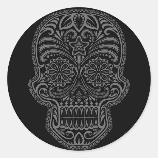 Sticker Rond Crâne de sucre noir complexe (Devant)