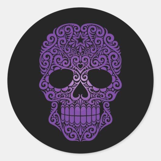 Sticker Rond Crâne de sucre pourpre à brulant sur noir (Devant)