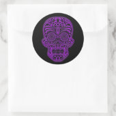 Sticker Rond Crâne de sucre violet complexe sur noir (Sac)