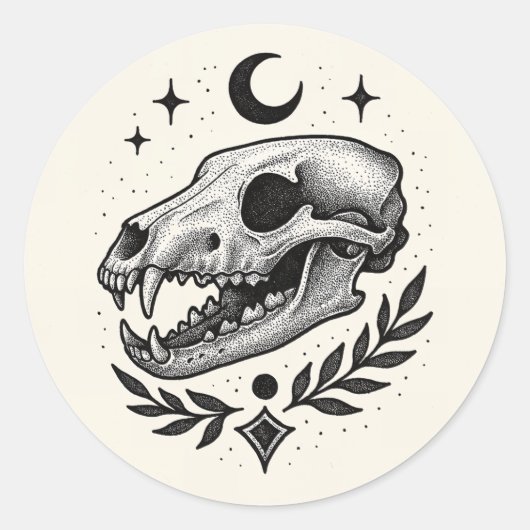 Sticker Rond Crâne de thylacine - Dotwork Conception inspirée d (Devant)