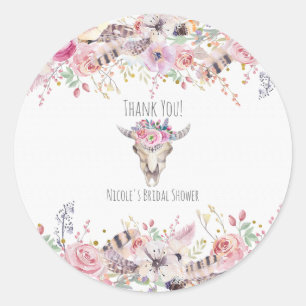 Sticker Rond Crâne de vache floral rustique Boho Chic Country G