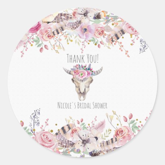 Sticker Rond Crâne de vache floral rustique Boho Chic Country G (Devant)