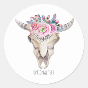 Sticker Rond Crâne de vache floral rustique Boho Chic Favori pe