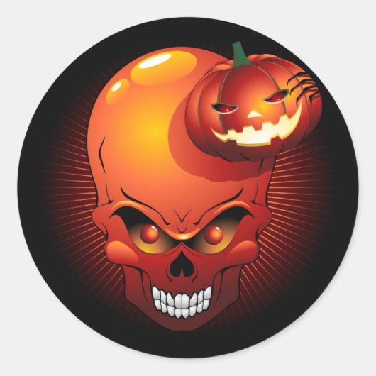 Sticker Rond Crâne d'Halloween et Citrouille (Devant)