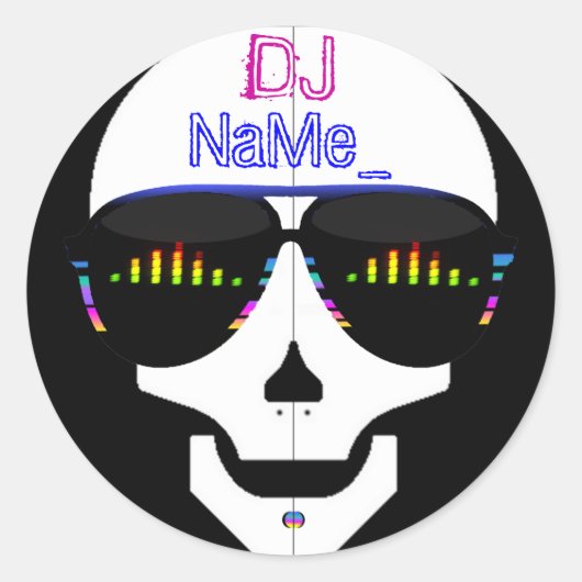Sticker Rond Crâne Dj - Ajoutez Votre Nom (Devant)